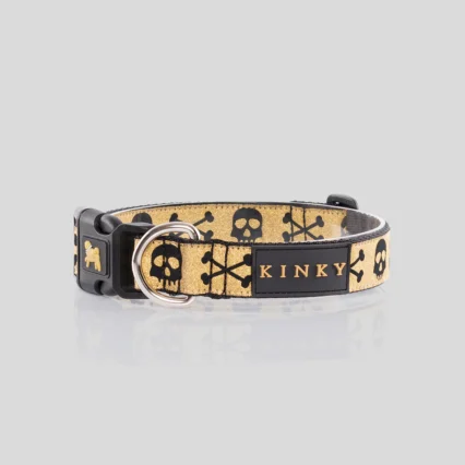 Collar Cinta Dorado Calavera Negra XS