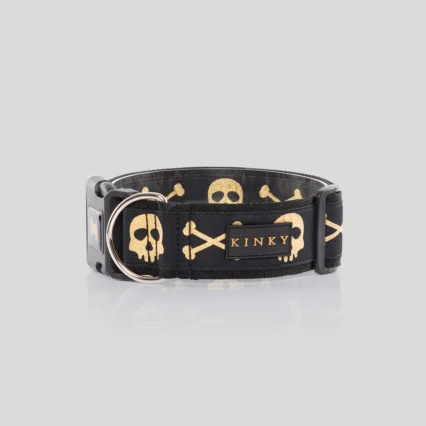 Collar Cinta Super Ancho Negro Calavera Gold