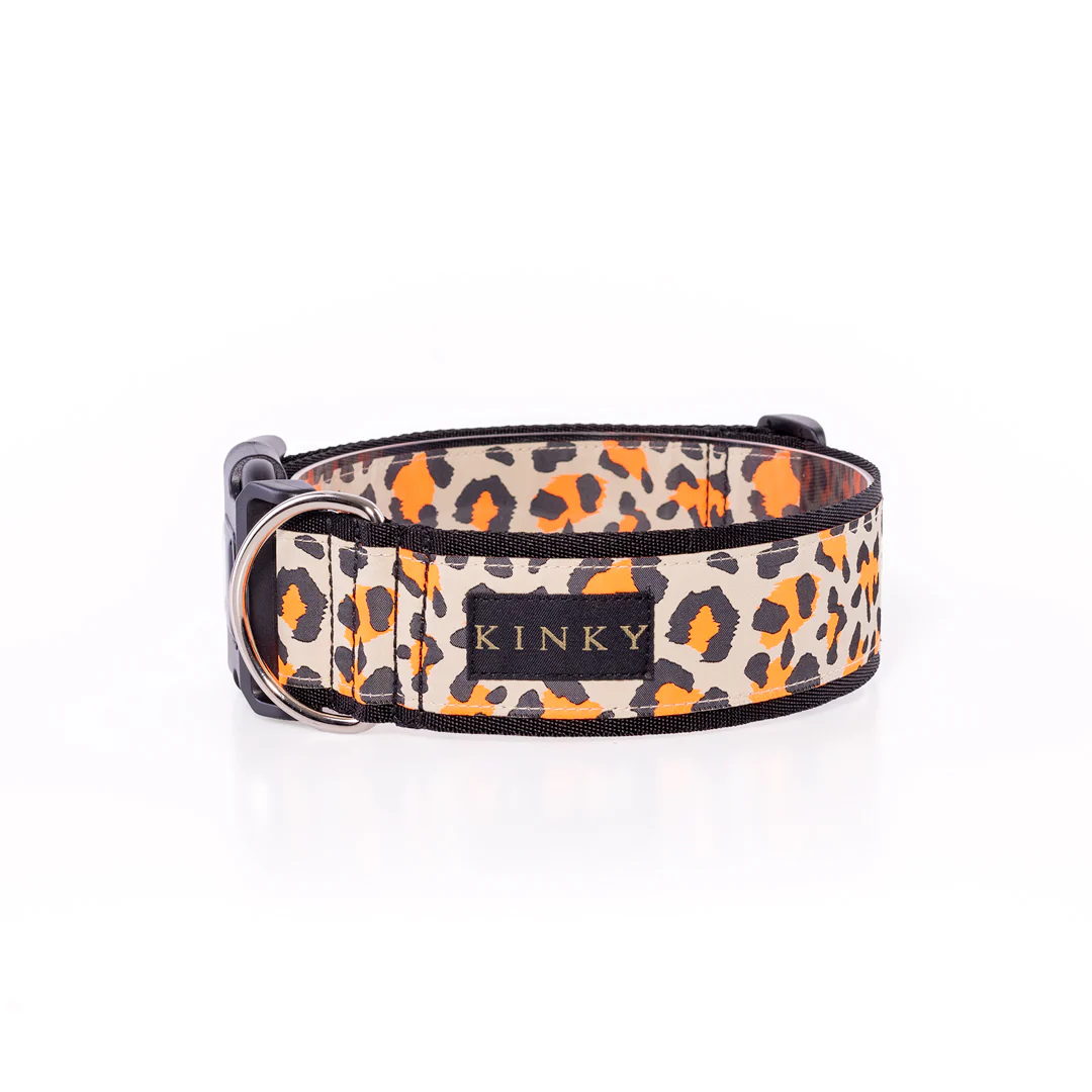 Collar Cinta Super Ancho Leopardo Naranja Neon