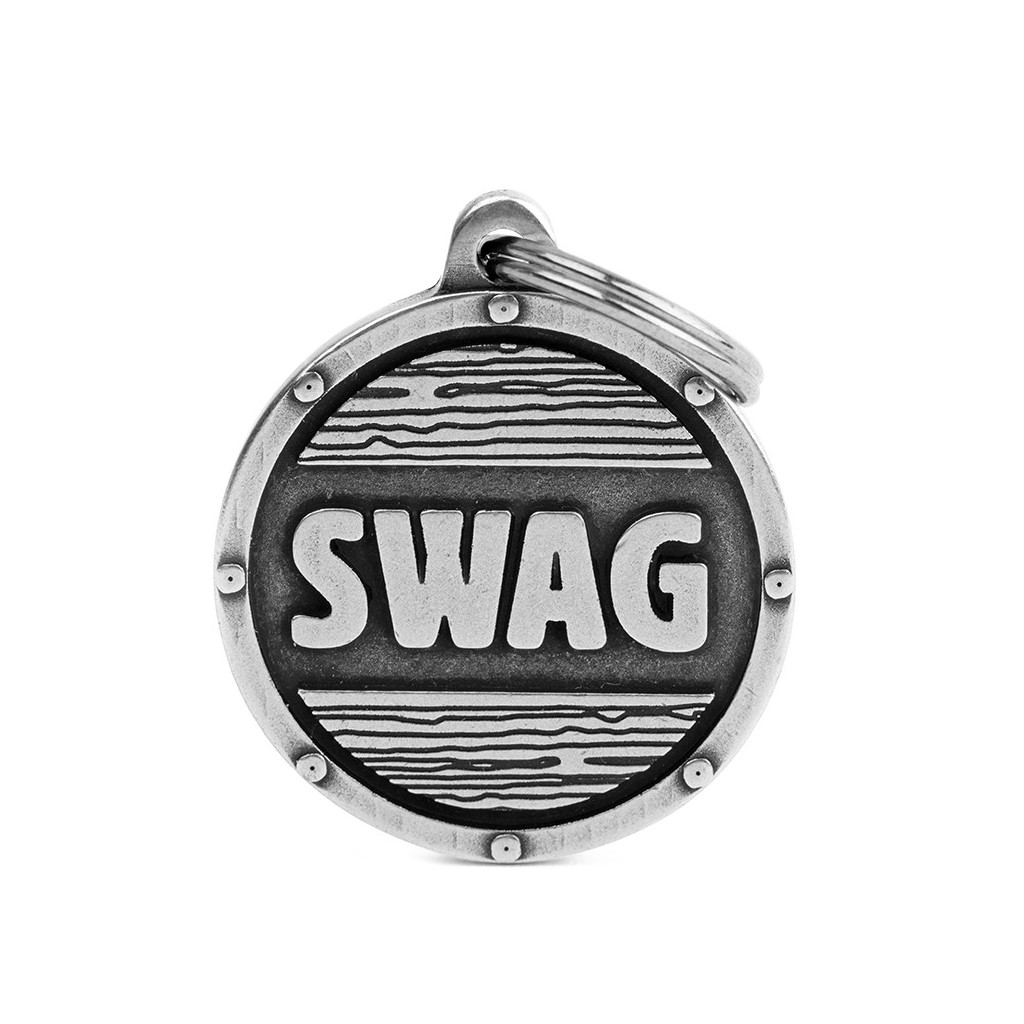 Placa Bronx Círculo Grande "Swag" Futurista en Plata Antigua