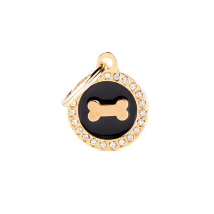 Placa Glam Hueso Negro y Oro con Strass