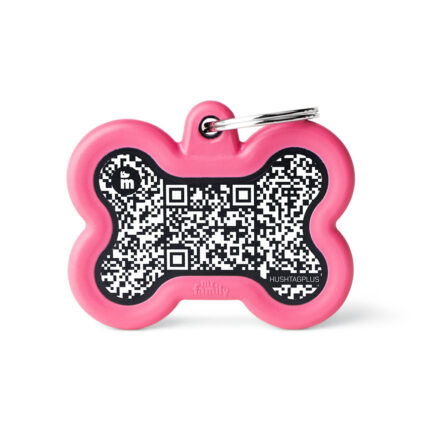 Placa Hushtag Plus QR Code Hueso Negro de Aluminio con Goma Rosa